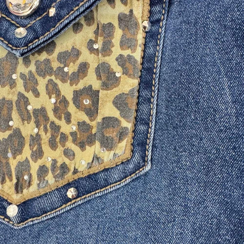 EST 1946 Denim Womens 20W Curvy‎ Bootcut Jeans Leopard Print Rhinestone Pockets